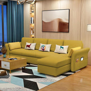 Ventos RHS 6 Seater L Shape Sofa Set for Living Room (Yellow Colour) Premium Velvet Fabric