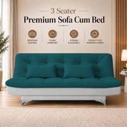 Casaliving Danny Sofa Cum Bed for Living Room Premium Fabric Sofa New 3 Seater Sofa Cum Bed Velvet Fabric with 2 Cushions and Suitable for All Indoor (Black Grey)