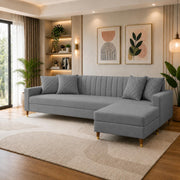 Casaliving Grejoy 4 Seater L Shape Convertible Sofa Set for Living Room, 3 Seater & Ottoman Modular Sectional Couch for Small Space (Aqua Blue) Colour Premium Velvet Fabric Sofa