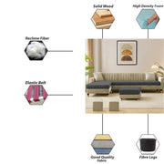 Casaliving Garcia 8 Seater RHS L Shape Sofa Set with Ottoman & 2 Puffy for Living Room (Grey Colour Fabric) Premium Fabric Sofa