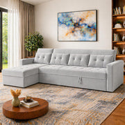 Casaliving Treshta 6 Seater LHS L - Shape Pull-Out Sofa Cum Bed Sofa for Living Room (Dark Grey Fabric Color) Premium Fabric Sofa Set for Living Room Sofa Cum Bed