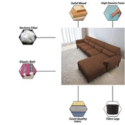 Janifer RHS 6 Seater L Shape Sofa Set for Living Room (Brown Colour) Premium Fabric Sofa Set