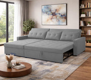 Casaliving Treshta 4 Seater LHS L - Shape Pull-Out Sofa Cum Bed with Storage Sofa for Living Room (Brown Fabric Color) Premium Fabric Sofa Set for Living Room Sofa Cum Bed