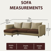 Mikasa 4 Seater LHS L Shape Sofa Set for Living Room (Cream Brown Fabric) Premium Fabric Sofa Set for Living Room