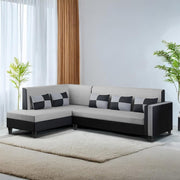 Nordy LHS 6 Seater L Shape Sofa Set for Living Room (Grey Black Colour) Premium Fabric Sofa Set