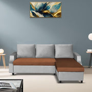 Asper RHS 4 Seater L Shape Sofa Set for Living Room (Brown Grey Fabric) Premium Fabric Sofa