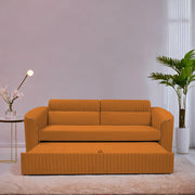 Torrato 3 Seater Sofa Cum Bed for Living Room (Orange Colour Fabric) Premium Fabric Sofa