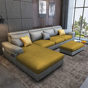 Blakey 6 Seater L Shape Sofa with Ottoman for Living Room (Yellow Grey Fabric) Left Side