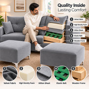 Casaliving Euron 4 Seater L Shape Convertible Sofa Set for Living Room, 3 Seater & 2 Ottoman Modular Sectional Couch for Small Space (Black Colour) Fabric
