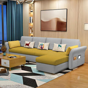 Ventos RHS 6 Seater L Shape Sofa Set for Living Room (Yellow Grey) Premium Velvet Fabric