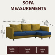 Mikasa 4 Seater RHS L Shape Sofa Set for Living Room (Blue Yellow Fabric) Premium Fabric Sofa Set for Living Room
