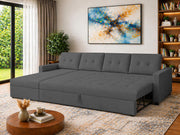 Casaliving Treshta 6 Seater LHS L - Shape Pull-Out Sofa Cum Bed Sofa for Living Room (Dark Grey Fabric Color) Premium Fabric Sofa Set for Living Room Sofa Cum Bed