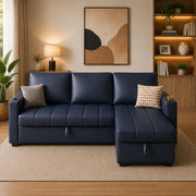 Casaliving Glanie LHS 4 Seater Corner Sofa Cum Bed for Living Room with Storage (Beige Fabric) Leatherette Fabric Sofa with Cup Holder