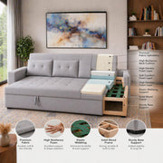 Casaliving Treshta 6 Seater LHS L - Shape Pull-Out Sofa Cum Bed Sofa for Living Room (Dark Grey Fabric Color) Premium Fabric Sofa Set for Living Room Sofa Cum Bed