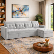 Casaliving Treshta 6 Seater LHS L - Shape Pull-Out Sofa Cum Bed Sofa for Living Room (Dark Grey Fabric Color) Premium Fabric Sofa Set for Living Room Sofa Cum Bed