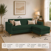 Casaliving Daxos 4 Seater L Shape Sofa Set with Movable Ottoman | Flexible Left or Right Layout | Cozy Velvet Fabric | Soft Touch Seating | Modern Designer Sofa for Living Room (Black)