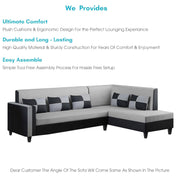 Nordy RHS 6 Seater L Shape Sofa Set for Living Room (Grey Black Colour) Premium Fabric Sofa Set