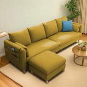 Robben 3 Seater Sofa Set with Center Table for Living Room (Yellow Colour) Premium Fabric Sofa