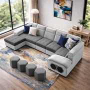 Auren 12 Seater L-Shape Comfortable Sectional Sofa Set with Ottoman for Living Room (Black Grey) Premium Fabric Sofa
