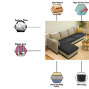 Robben 3 Seater Sofa Set with Center Table for Living Room (Cream Black Colour) Premium Fabric Sofa