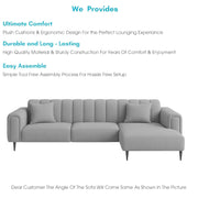 Damian RHS 4 Seater L Shape Sofa Set for Living Room (Grey Colour Fabric) Premium Fabric Sofa Set for Living Room