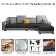 Orion RHS 6 Seater L Shape Sofa Set for Living Room (Black Grey Colour) Premium Fabric Sofa