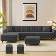 Garcia RHS 8 Seater L Shape Sofa Set with Ottoman & 2 Puffy for Living Room (Dark Grey) Premium Fabric Sofa Set