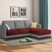 Swaloni RHS 4 Seater L Shape Sofa Set for Living Room (Maroon Grey) Premium Fabric Sofa