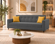 Casaliving Exora Modern Velvet Fabric Upholstered 3 Seater Sofa Set for Living Room, Premium Velvet Fabric Sofa (Black Colour)