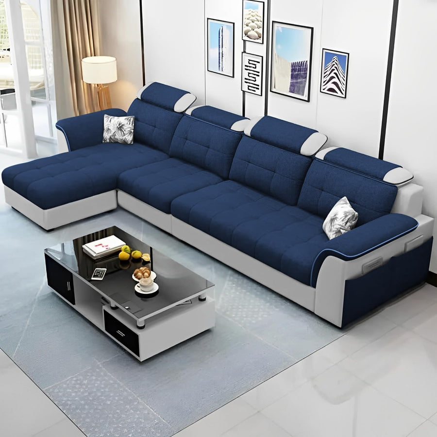 Casaliving Ella LHS 6 Seater L Shape Sofa Set for Living Room (Blue Grey) Premium Fabric Sofa Set for Living Room