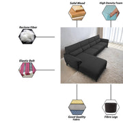 Janifer LHS 6 Seater L Shape Sofa Set for Living Room (Black Colour) Premium Fabric Sofa Set