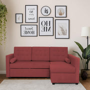 Megan RHS 4 Seater L Shaped Sofa Cum Bed for Living Room (Maroon Fabric) Premium Fabric Sofa