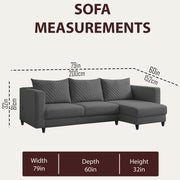 Mikasa 4 Seater RHS L Shape Sofa Set for Living Room (Dark Grey Fabric) Premium Fabric Sofa Set for Living Room