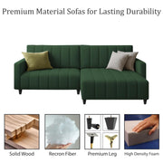 Netlie 4 Seater RHS L Shape Sofa Set for Living Room (Green Fabric) Premium Fabric Sofa Set for Living Room
