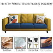 Mikasa 3 Seater Sofa Set for Living Room (Blue Yellow Colour Fabric) Premium Fabric Sofa