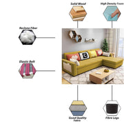Denis 5 Seater RHS L Shape Sofa Set for Living Room (Yellow Fabric) Premium Fabric Sofa