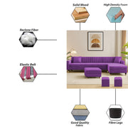 Garcia RHS 8 Seater L Shape Sofa Set with Ottoman & 2 Puffy for Living Room (Dark Grey) Premium Fabric Sofa Set