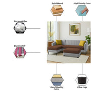 Neyami LHS 4 Seater with Ottoman L Shape Sofa Set for Living Room (Brown Grey) Premium Fabric Sofa Set