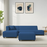 Casaliving Geletin 6 Seater LHS L Shape Sofa Set with Ottoman for Living Room (Blue Fabric) Premium Fabric Sofa