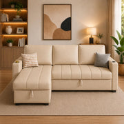Casaliving Glanie LHS 4 Seater Corner Sofa Cum Bed for Living Room with Storage (Beige Fabric) Leatherette Fabric Sofa with Cup Holder