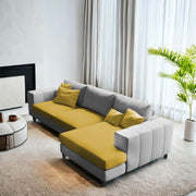 Scrembel RHS 4 Seater L Shape Sofa Set for Living Room (Yellow Grey Fabric) Premium Fabric Sofa