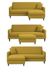 Valkyrie 4 Seater L Shape Convertible Sofa Set for Living Room, 3 Seater & Ottoman Modular Sectional Couch for Small Space (Yellow Colour) Fabric