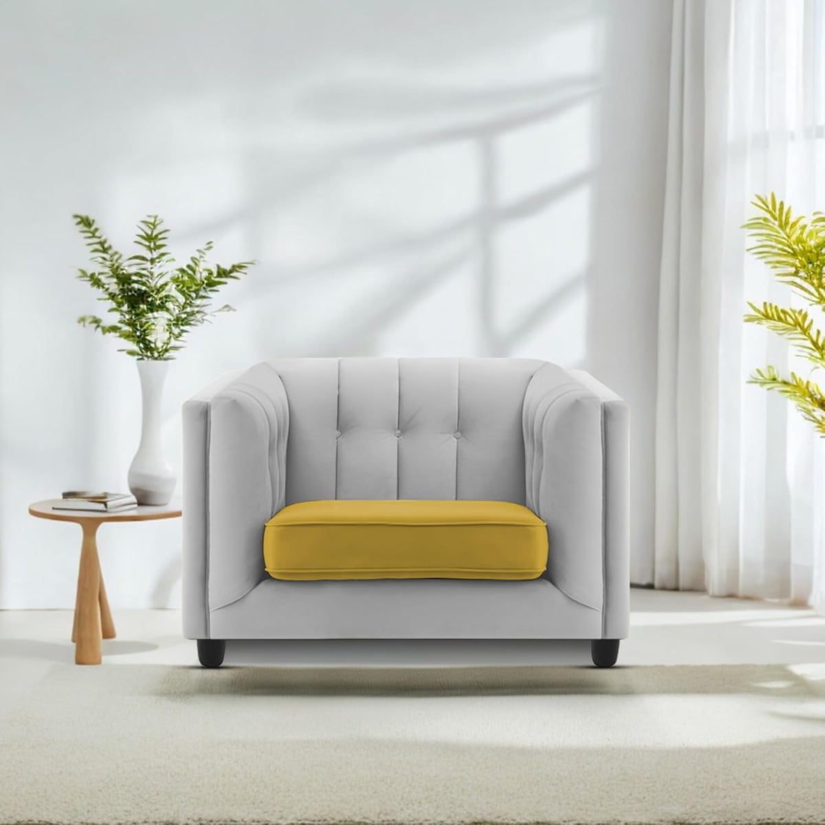 Casaliving Sinclair 1 Seater Sofa Set for Living Room (Yellow Grey Col