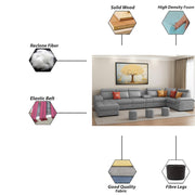 Emerson Modern U-Shaped Sectional Sofa Set 9 Seater, Sofa Couch with 3 Puffy for Hall (Black Colour) Premium Leatherette Fabric Sofa