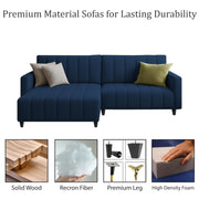 Netlie 4 Seater LHS L Shape Sofa Set for Living Room (Blue Fabric) Premium Fabric Sofa Set for Living Room