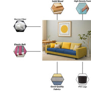 Minta 3 Seater Sofa Set for Living Room (Blue Yellow Colour Fabric) Premium Fabric Sofa