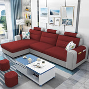 Lanorome LHS 4 Seater L Shape Sofa Set for Living Room- (Maroon Grey) Premium Fabric Sofa