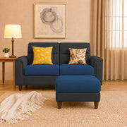 Casaliving Nancy 2 Seater with Ottoman Sofa Set for Living Room (Black Colour) Premium Fabric Sofa Set