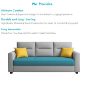 Evona 3 Seater Sofa Set for Living Room (Turquise Grey Colour Fabric) Premium Fabric Sofa