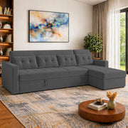 Casaliving Treshta 6 Seater LHS L - Shape Pull-Out Sofa Cum Bed Sofa for Living Room (Dark Grey Fabric Color) Premium Fabric Sofa Set for Living Room Sofa Cum Bed